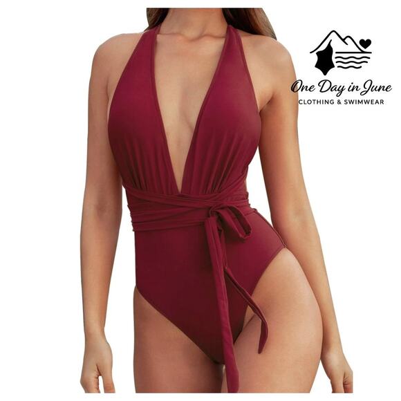 Cupshe Other - Cupshe Tie Wrap V Neck One Piece Swimsuit Size S